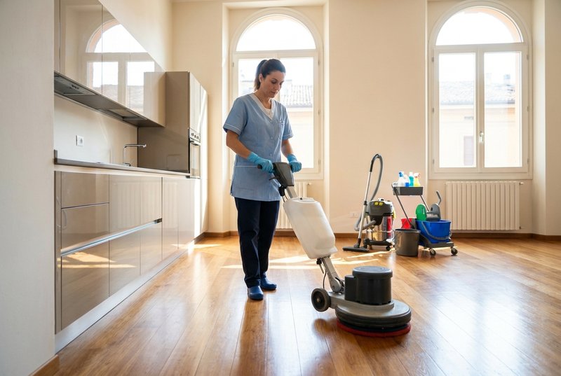 Operatrice La Pulinova pulisce appartamento vuoto fine locazione Bologna